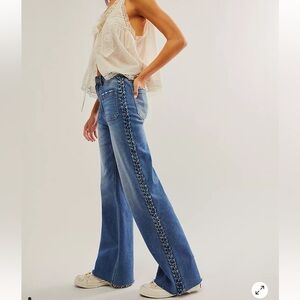 Free People Driftwood Charlie Jeans 26 Intertwined Women Blue Front Patch Pocket